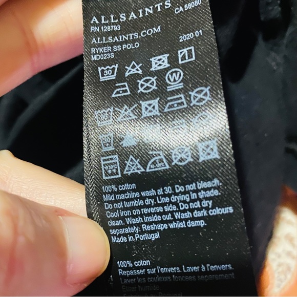 ALL SAINTS ryker SS black cotton soft polo shirt men’s XXL - Picture 4 of 5